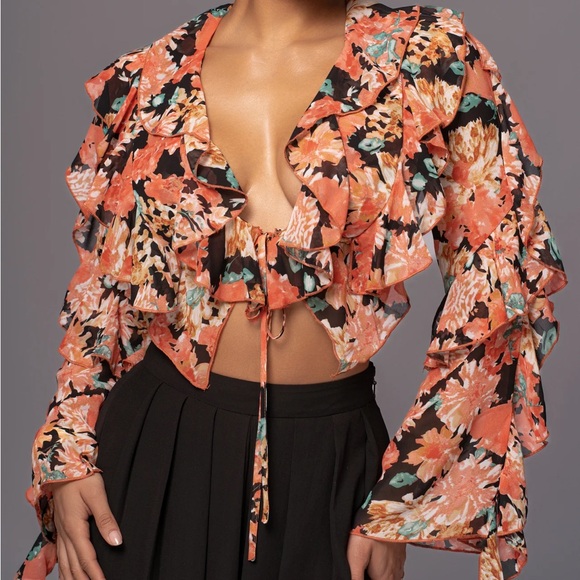 JLUXLABEL Pink Floral Ruffle Blouse - Picture 6 of 6